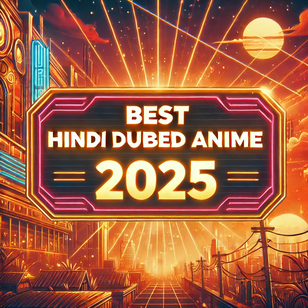 Hindi Dubbed Anime Websites A vibrant anime-style thumbnail featuring neon text 'Best Hindi Dubbed Anime 2025' with a futuristic cityscape background.
