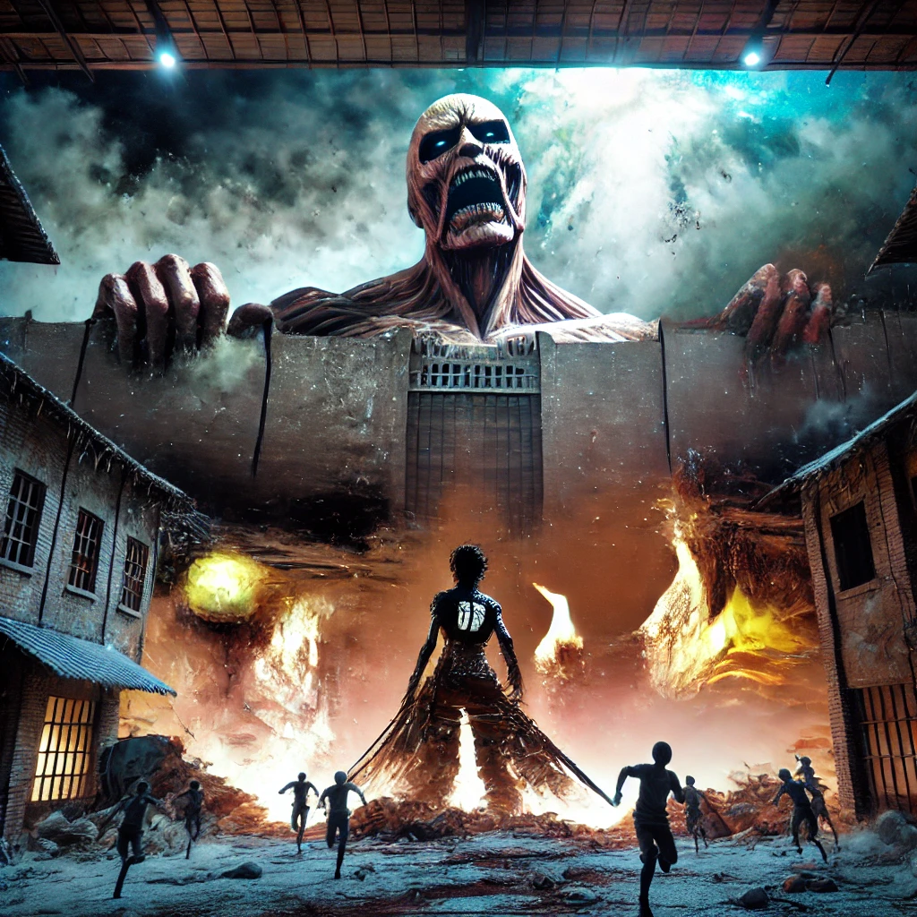 Colossal Titan breaking through Wall Maria in Attack on Titan-inspired scene