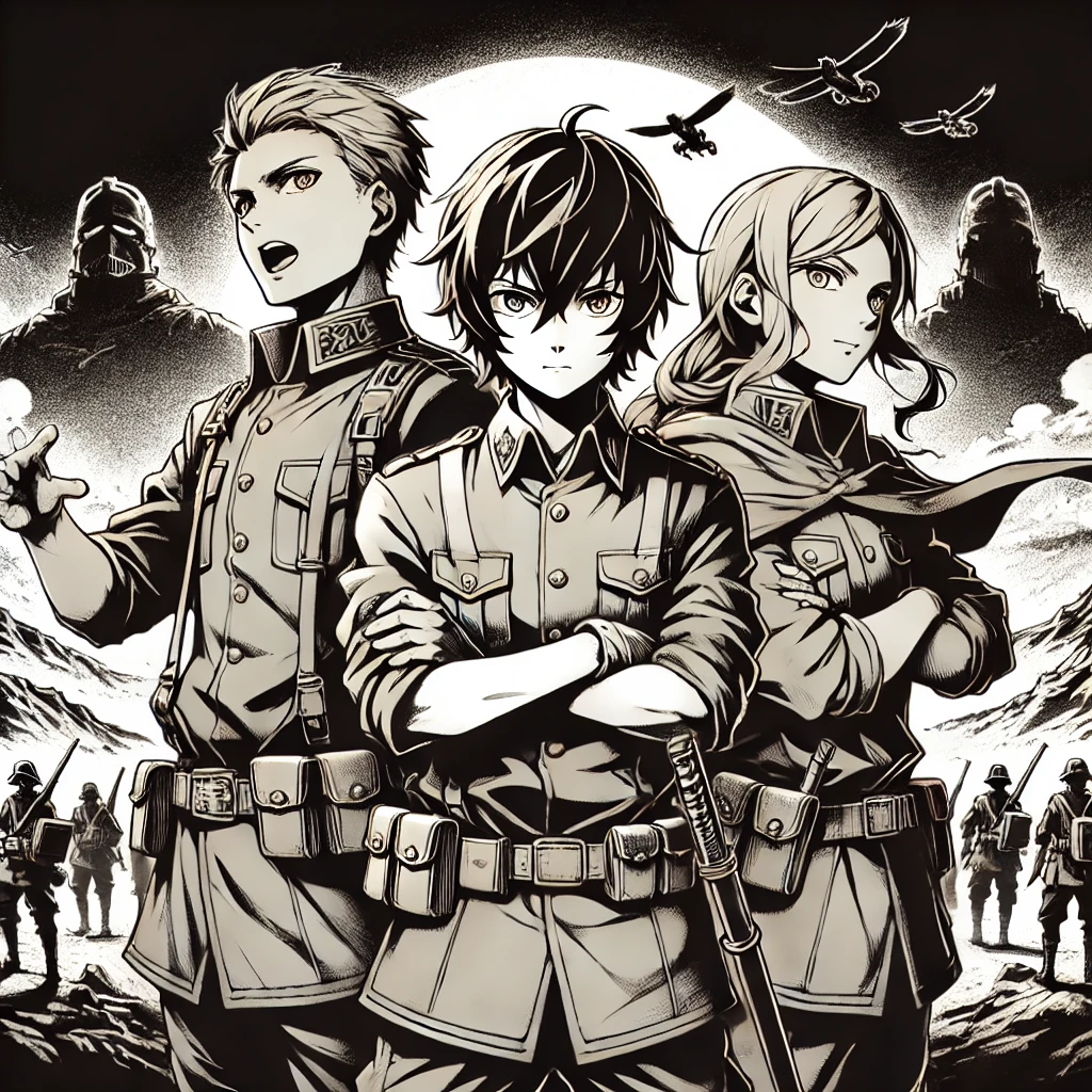 Three anime-style warriors standing together, symbolizing strong friendship and determination.