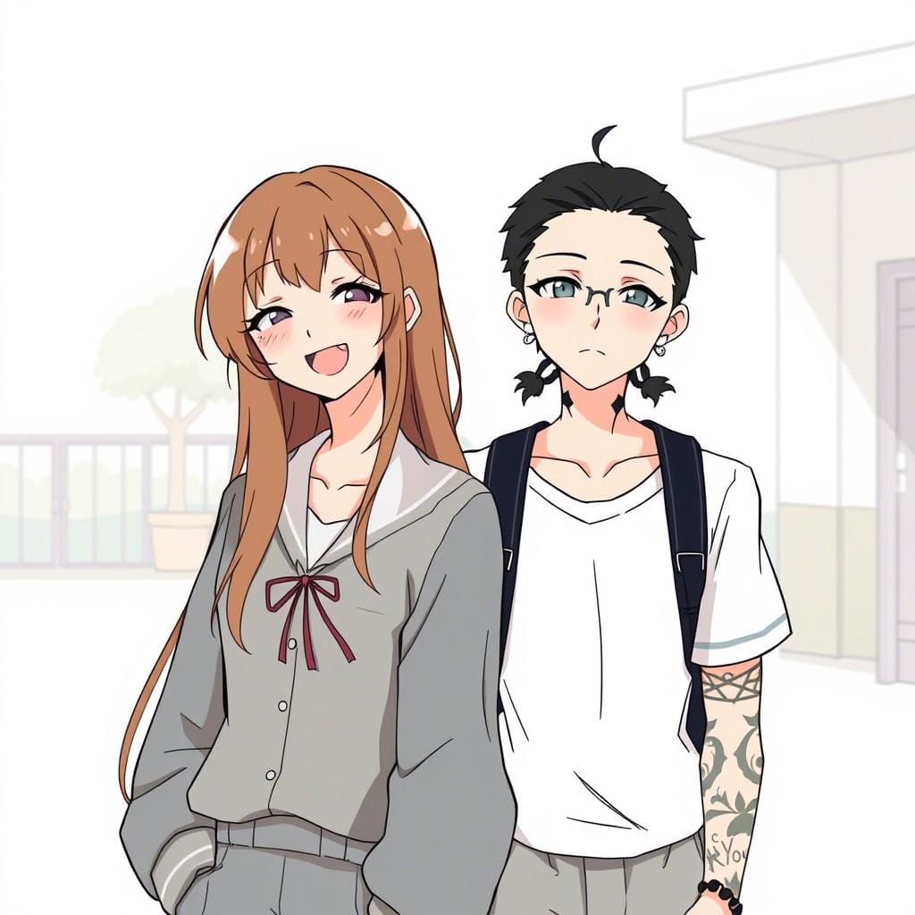 Horimiya anime characters Hori and Miyamura introduction, character showcase, high school anime, pastel background, slice-of-life characters