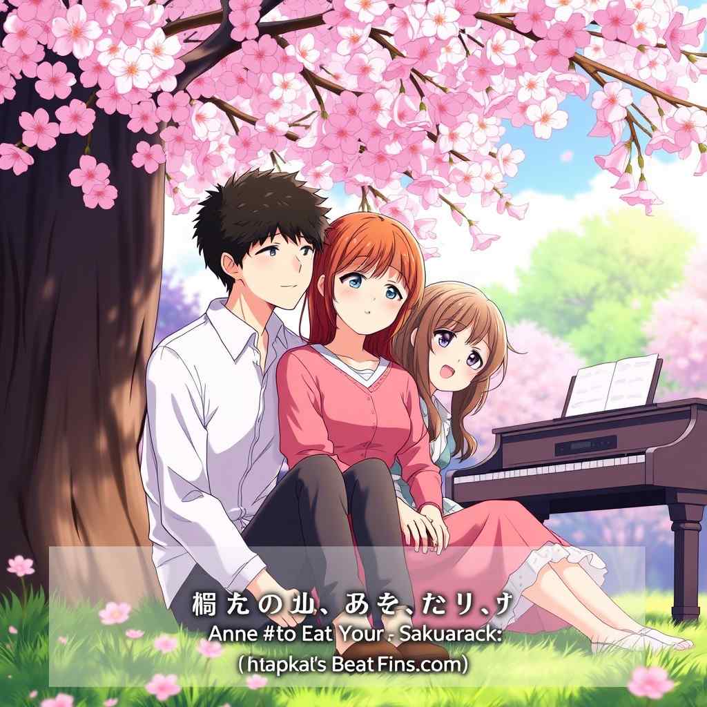 An emotionally powerful scene from I Want to Eat Your Pancreas, showcasing the beautiful animation style of the film, with simple yet expressive character designs. The serene background, possibly featuring cherry blossoms, complements the deeply emotional connection between the characters, enhanced by the perfect soundtrack.